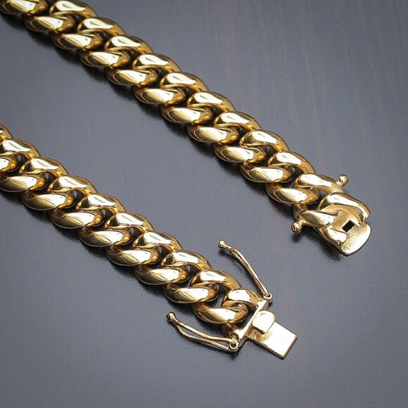 Men's Heavy Yellow Gold Plated 316 Stainless Steel Miami Cuban Chain Necklace - Picture 3 of 5